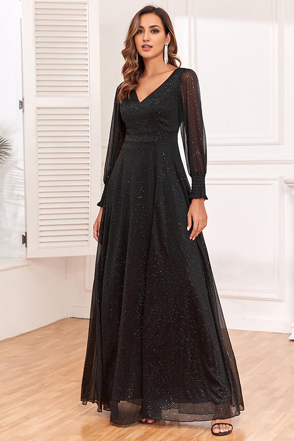 A Line V Neck Chiffon Mother of the Bride Dress With Long Sleeves