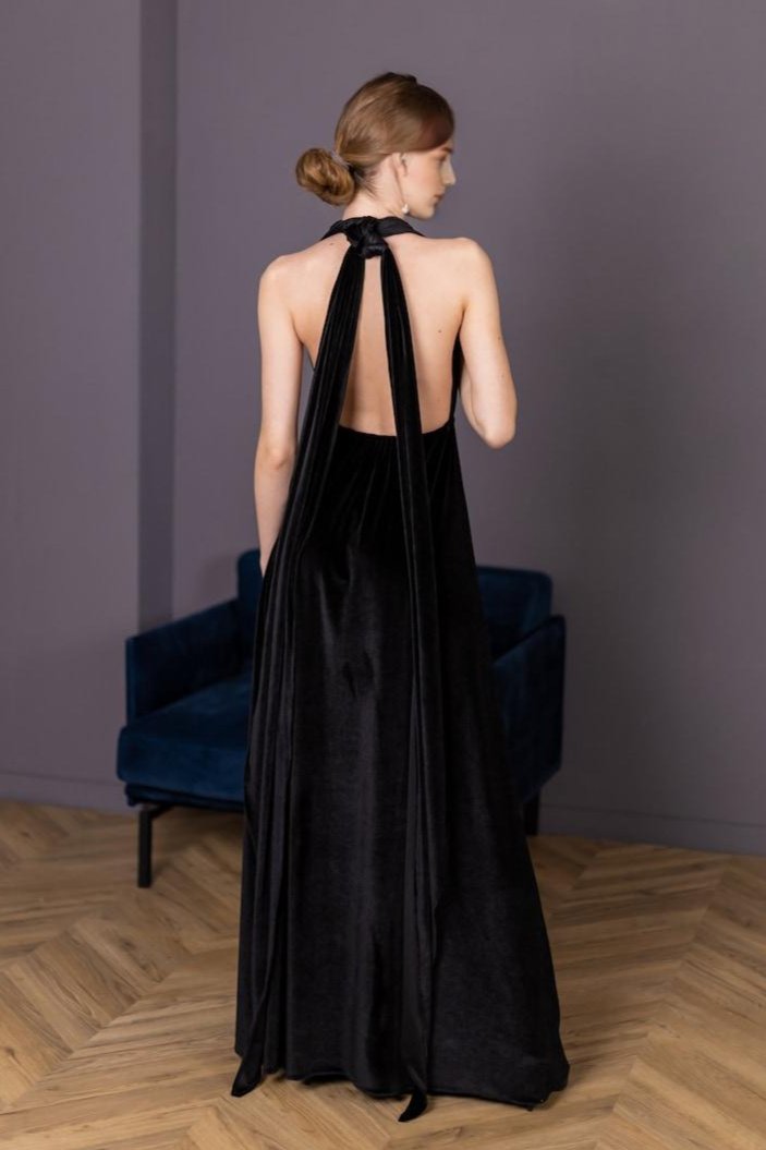Long Maxi Dress Prom Custom Black Velvet Long Evening Dress Women Long Velvet Gown