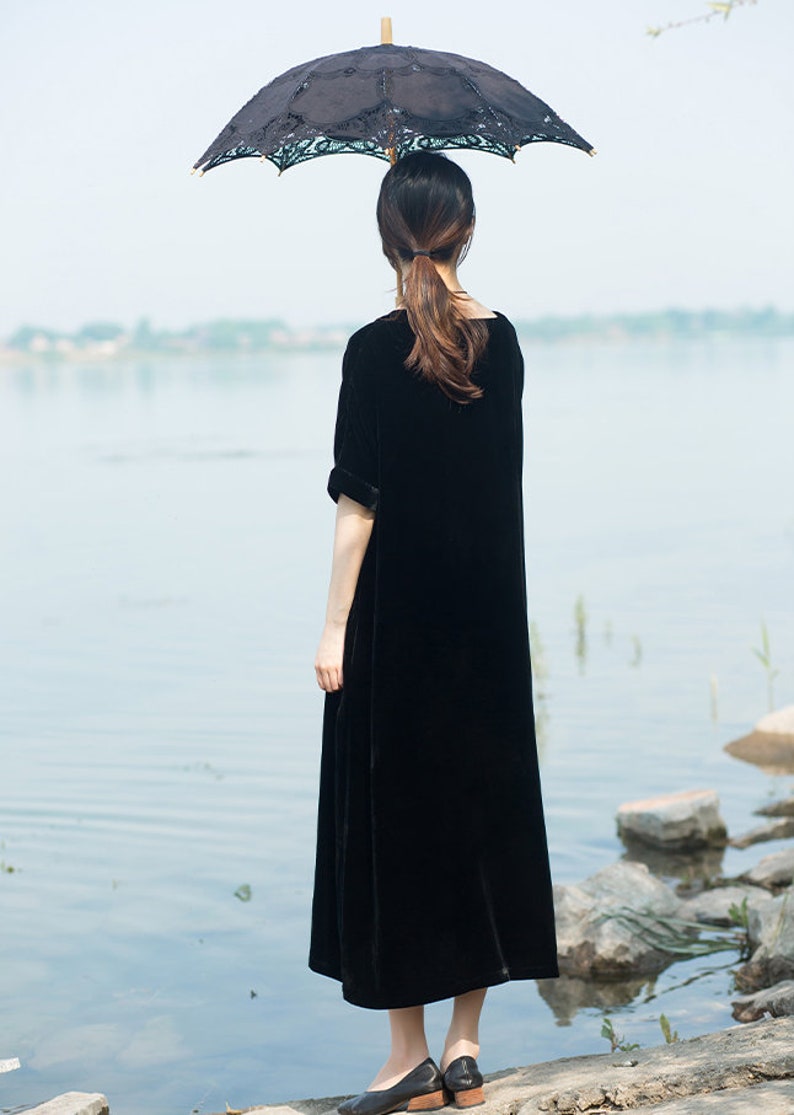 Women Dresses for Fall Winter Velvet Dress Short Sleeve Dress Loose Casual Long Dress Plus Size Dress Prom velvet Dress