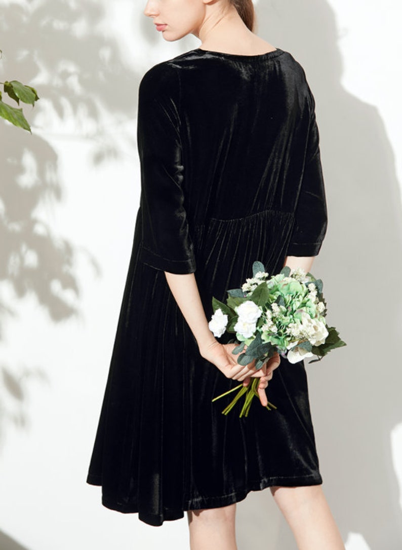 Velvet dress for women half sleeve dress midi velvet dress Bridesmaid Dress Loose Casual plus size clothing Winter dress Pleated dress