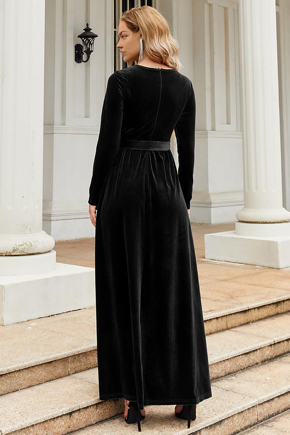 A Line Jewel Neck Velvet Floor Length Mother of the Bride Dresses