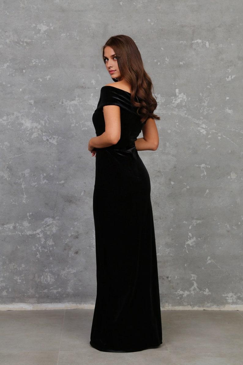 Black Prom Dress Black Velvet Dress Off the Shoulder Dress Bridesmaid Dress Slit Dress Wedding Guest Dress Evening Dress