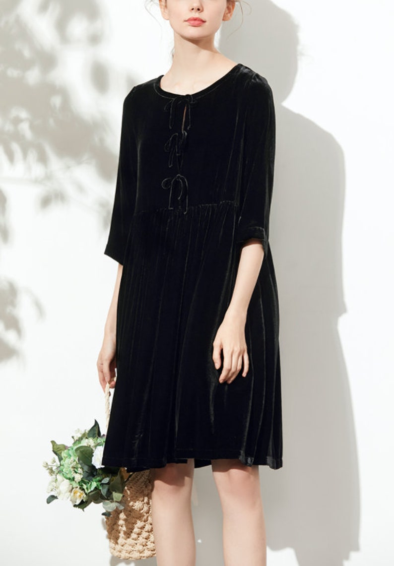 Velvet dress for women half sleeve dress midi velvet dress Bridesmaid Dress Loose Casual plus size clothing Winter dress Pleated dress