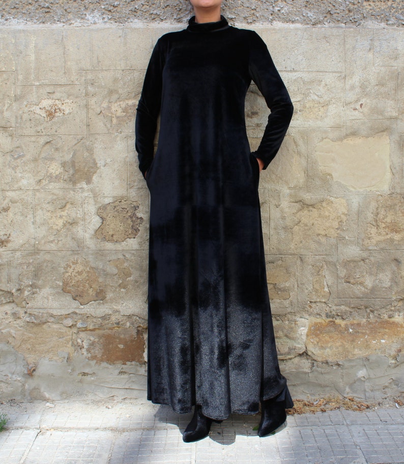 Women Velvet Dress Black Maxi Dress Elegant Dress Formal Dress Evening Dress Velvet Clothing Plus Size Dress Extravagant Dress
