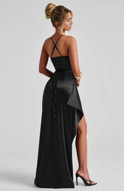 Black Spaghetti Strap Floor Length Front Split Prom Dress