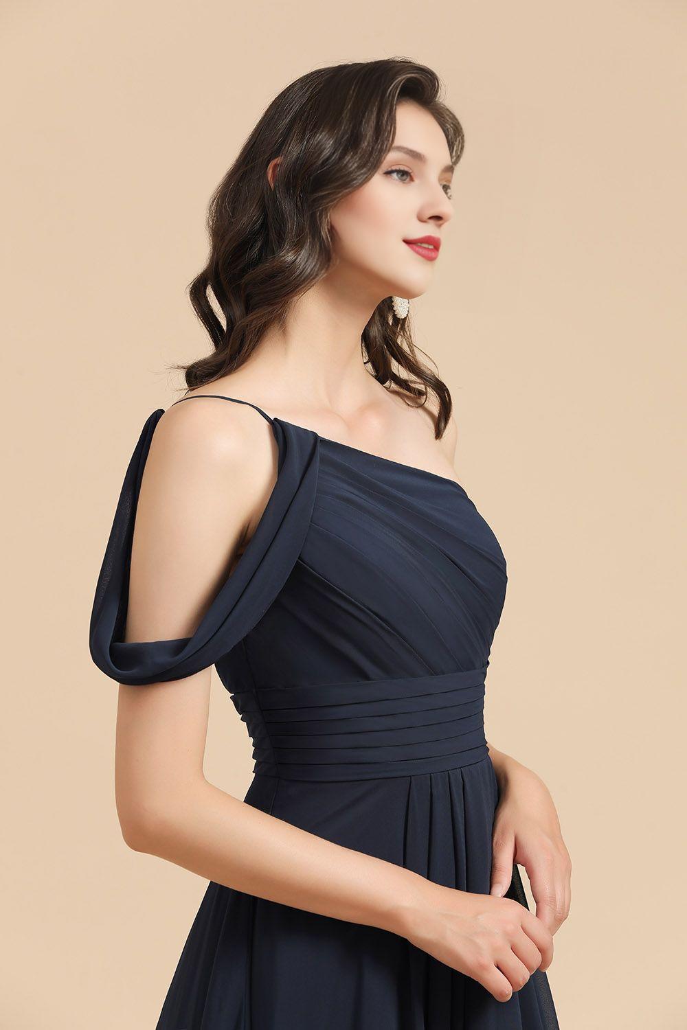 Asymmetrical One Shoulder Sleeveless Bridesmaid Dress Gown