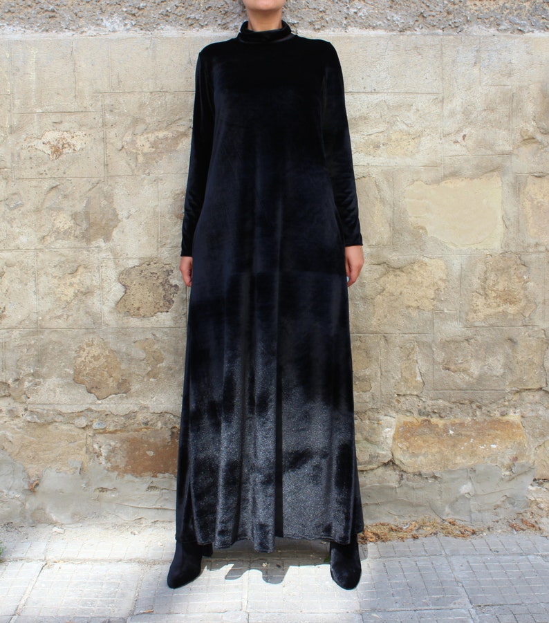 Women Velvet Dress Black Maxi Dress Elegant Dress Formal Dress Evening Dress Velvet Clothing Plus Size Dress Extravagant Dress