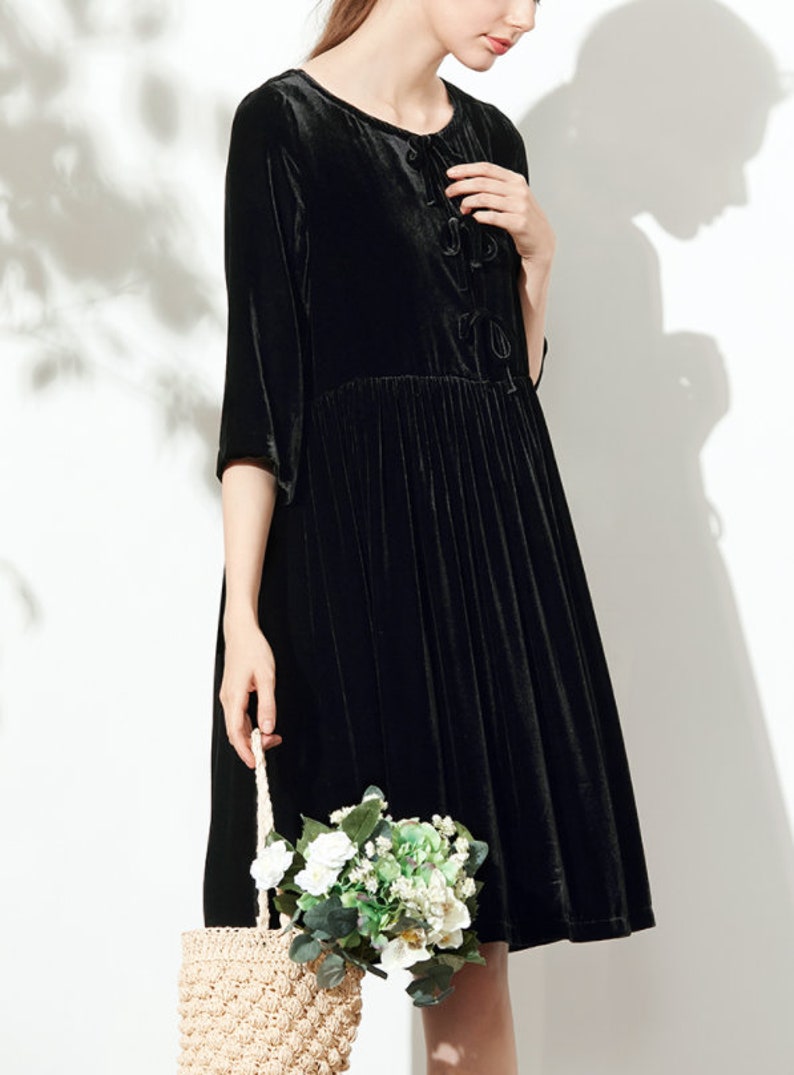 Velvet dress for women half sleeve dress midi velvet dress Bridesmaid Dress Loose Casual plus size clothing Winter dress Pleated dress