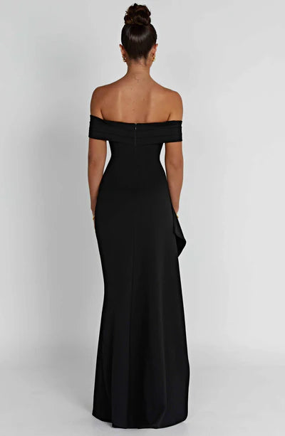 Sexy Black A-Line Off the Shoulder Long Front Split Formal Prom Dress