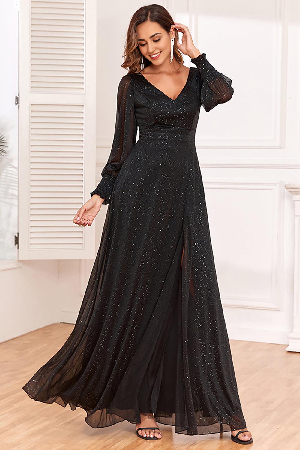 A Line V Neck Chiffon Mother of the Bride Dress With Long Sleeves