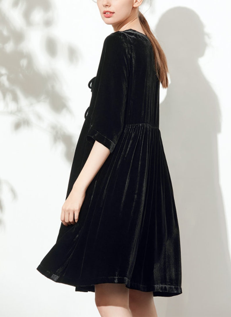 Velvet dress for women half sleeve dress midi velvet dress Bridesmaid Dress Loose Casual plus size clothing Winter dress Pleated dress