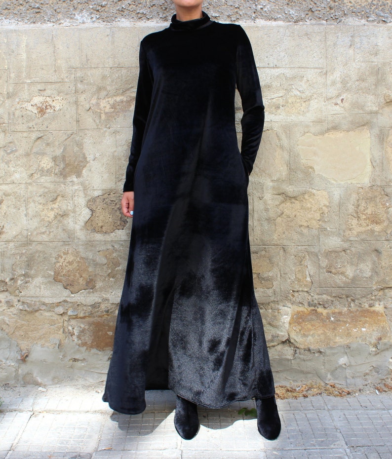 Women Velvet Dress Black Maxi Dress Elegant Dress Formal Dress Evening Dress Velvet Clothing Plus Size Dress Extravagant Dress