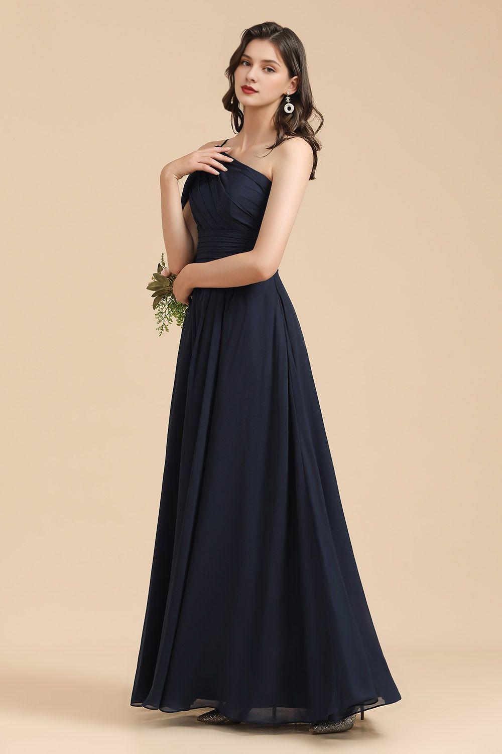 Asymmetrical One Shoulder Sleeveless Bridesmaid Dress Gown