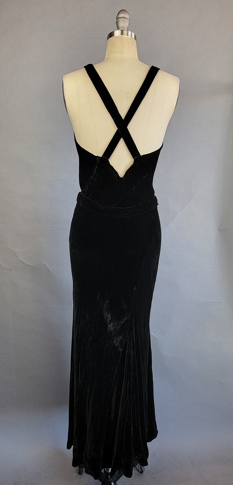Black Silk Velvet Strappy Bias Cut Gown Silk Velvet Dress Black Velvet Dress Size Medium Size Large