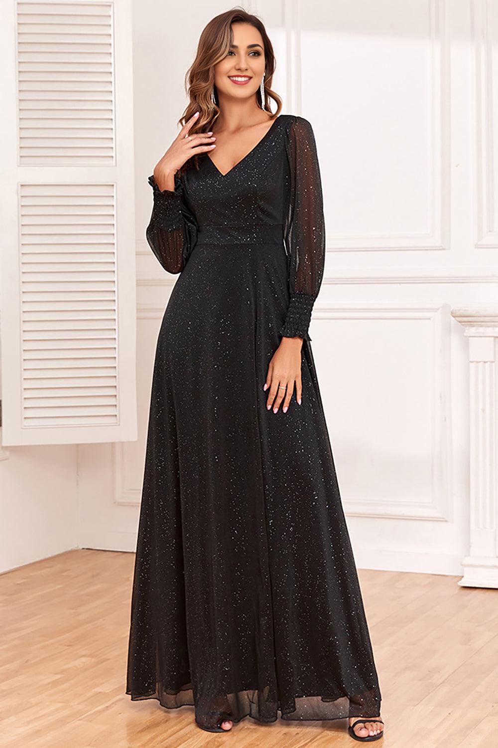 A Line V Neck Chiffon Mother of the Bride Dress With Long Sleeves