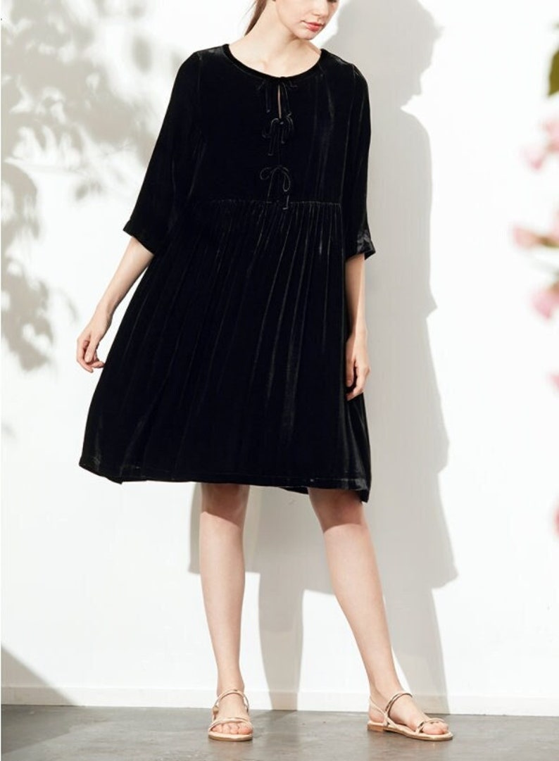 Velvet dress for women half sleeve dress midi velvet dress Bridesmaid Dress Loose Casual plus size clothing Winter dress Pleated dress