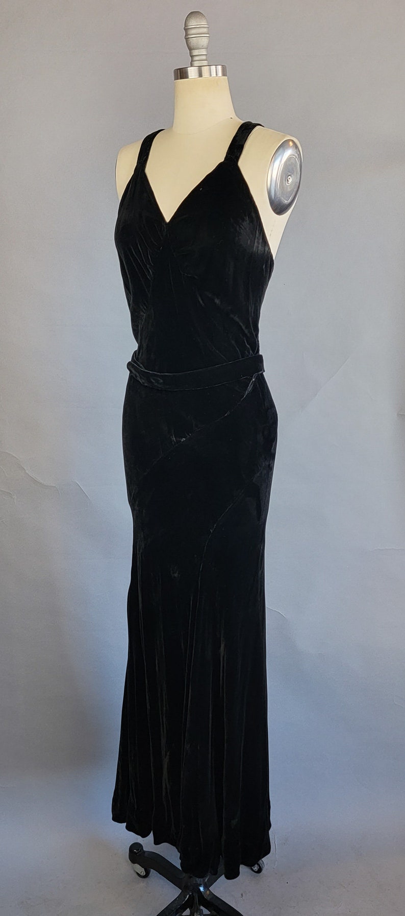 Black Silk Velvet Strappy Bias Cut Gown Silk Velvet Dress Black Velvet Dress Size Medium Size Large