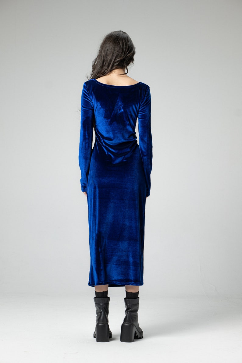 Bustier Dress with Ties Imperial Blue Silk-To-Touch Velvet Dress Long Maxi Fitted Dress Special Occasion Prom Dress