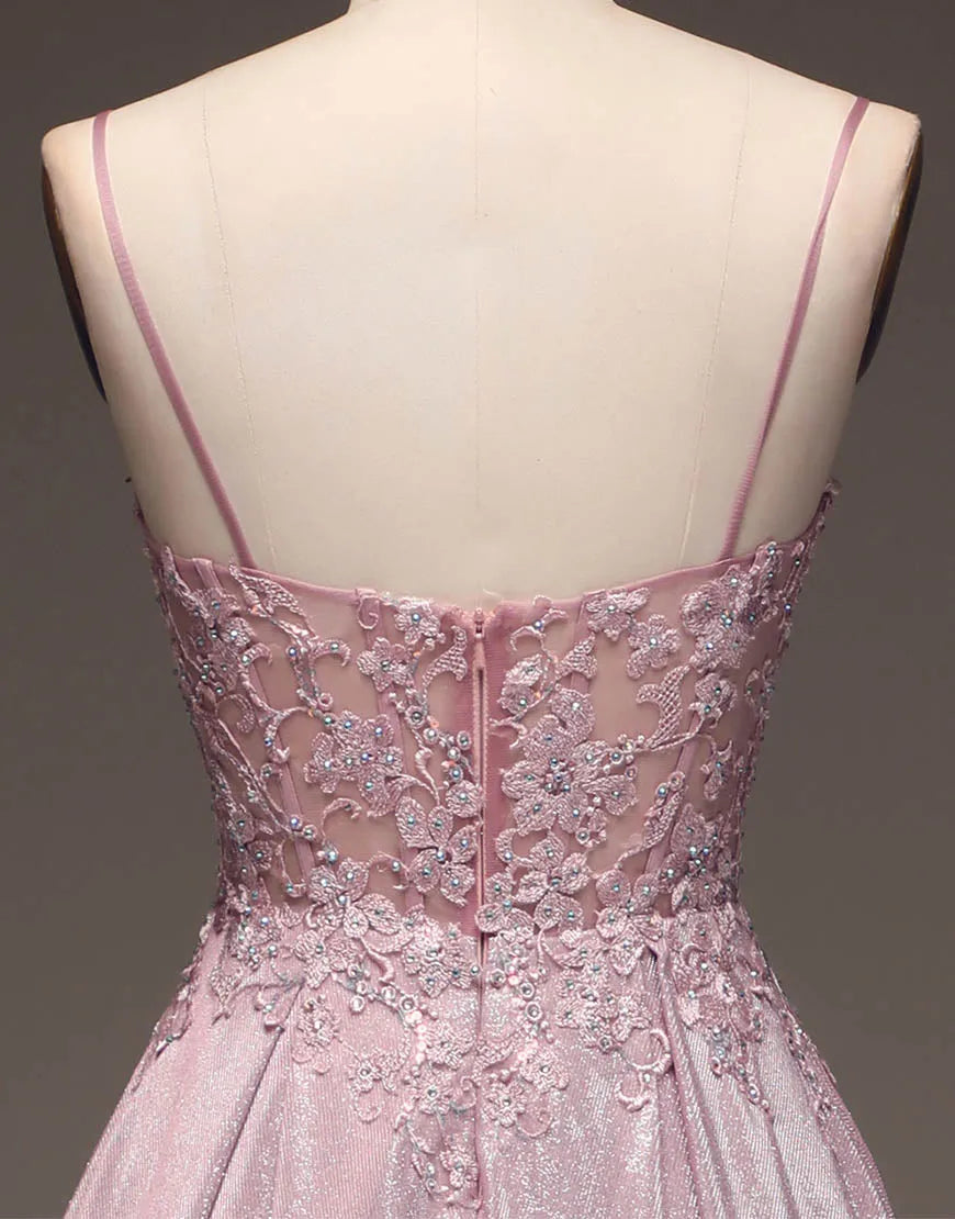 Blush A-Line Spaghetti Straps Long Glitter Prom Dress