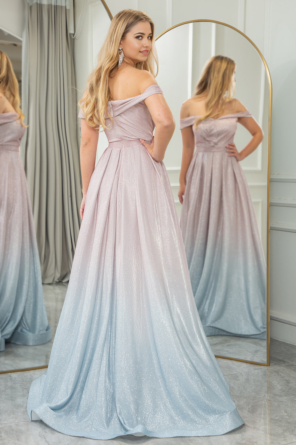 A-Line Off the Shoulder Long Corset Prom Dress