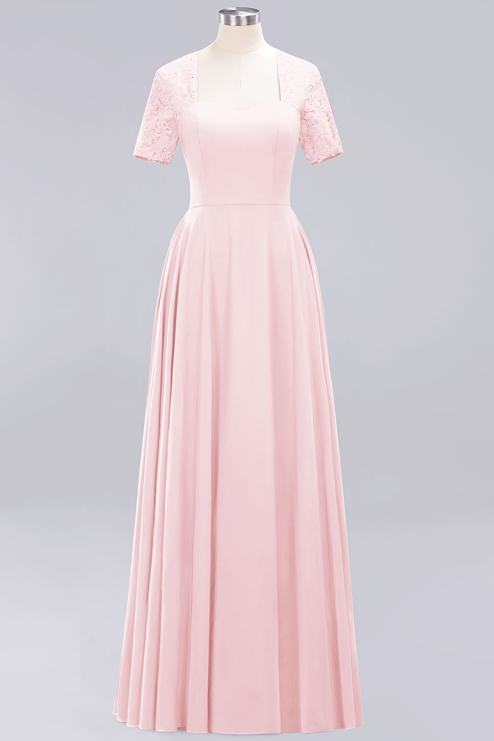 Long A-Line Sweetheart Lace Chiffon Bridesmaid Dresses with Cap Sleeves