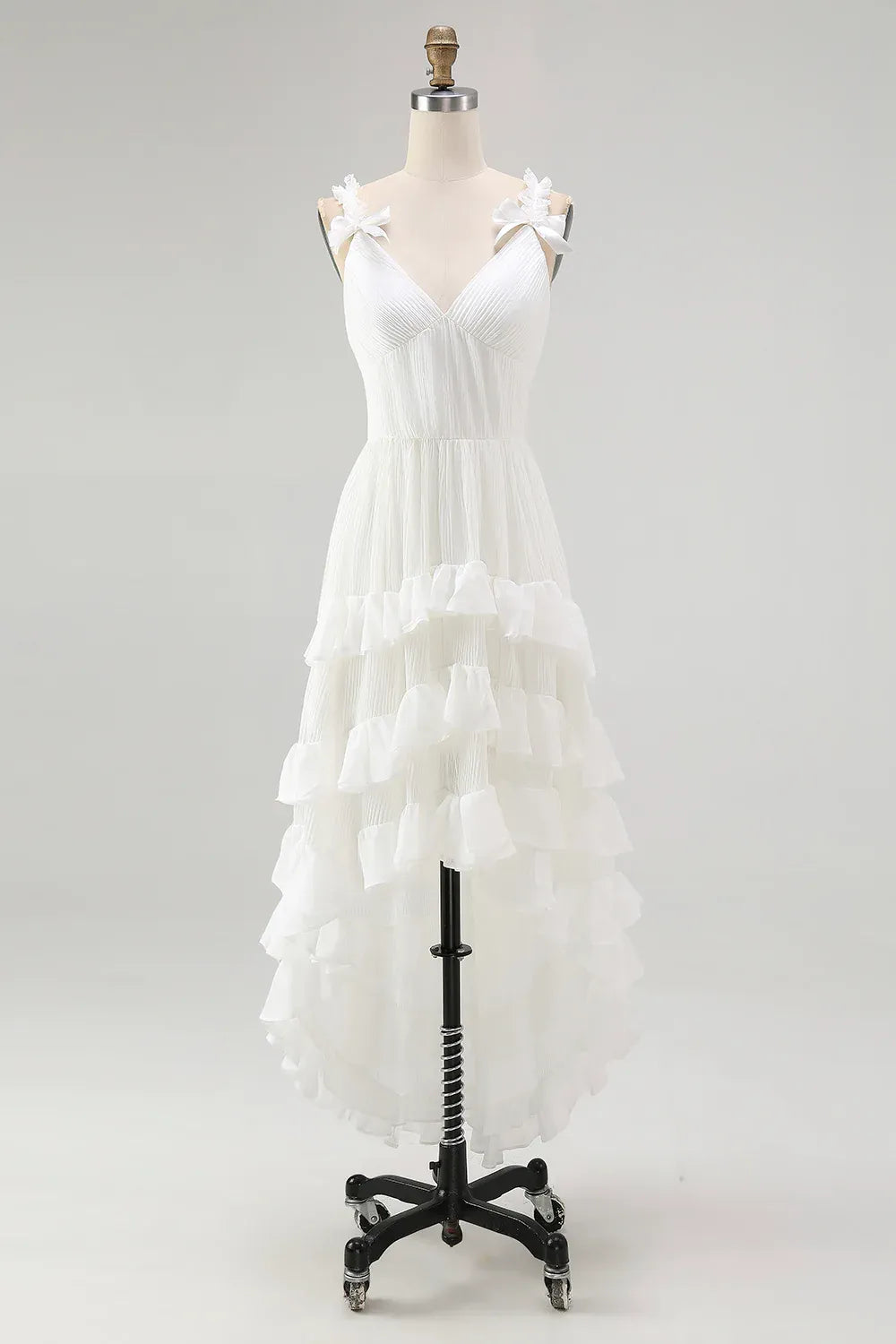Bohemian V-Neck Tiered Ruffle High-Low Wedding Dress - Western Bridal Gown