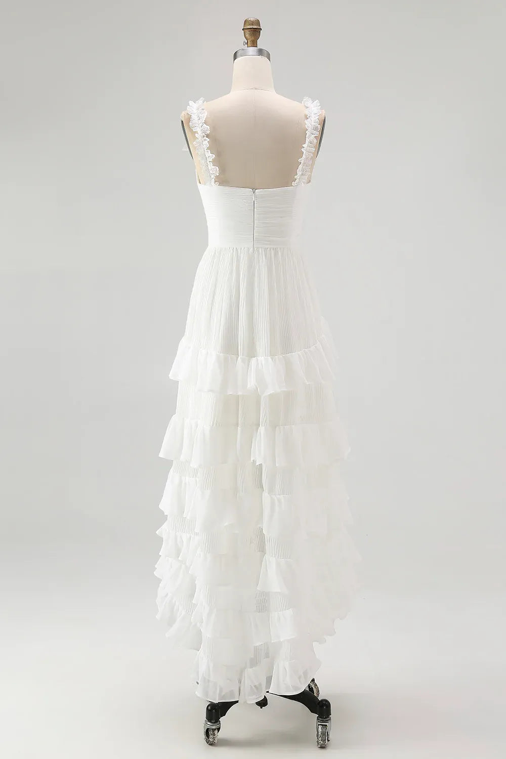 Bohemian V-Neck Tiered Ruffle High-Low Wedding Dress - Western Bridal Gown