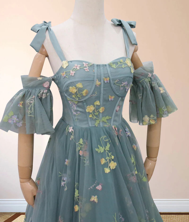 A-Line Tulle Off-the-Shoulder Floor-Length 3D Yellow Floral Quinceanera Dress with Embroidery