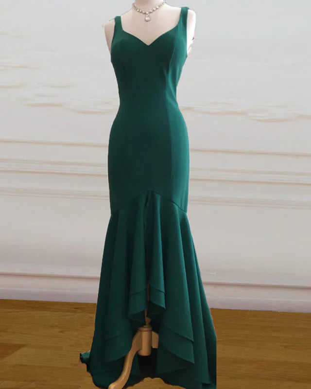 Mermaid Emerald Green Asymmetrical Evening Dress