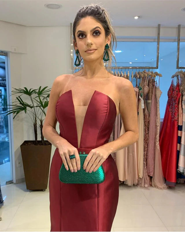 Mermaid Strapless Satin Evening Dresses ﻿