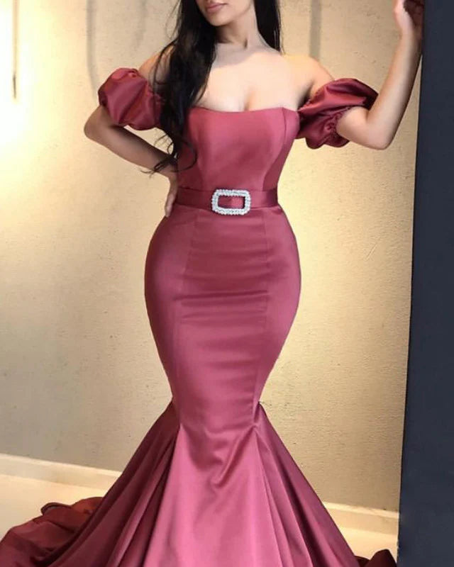 Burgundy Mermaid Evening Dress Off The Shoulder