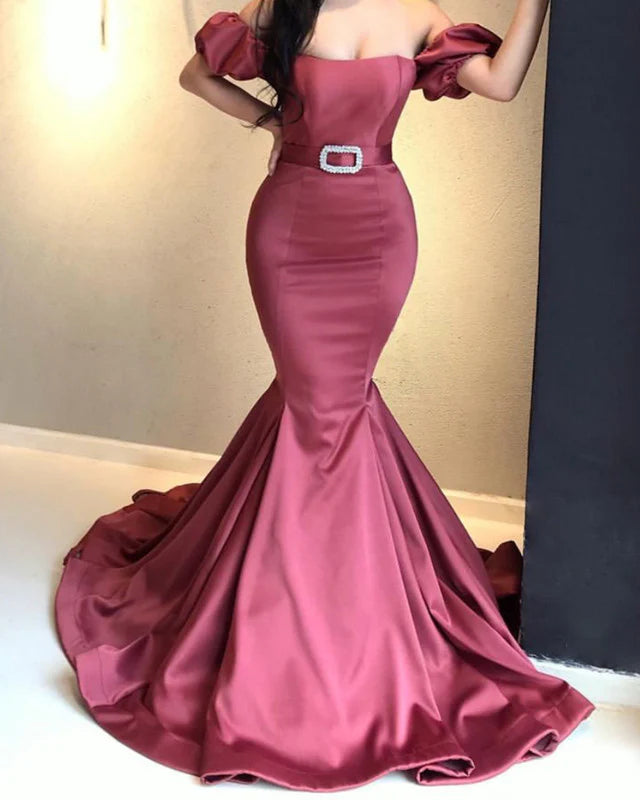 Burgundy Mermaid Evening Dress Off The Shoulder