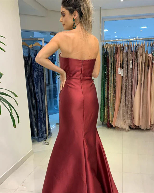 Mermaid Strapless Satin Evening Dresses ﻿