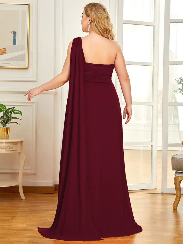 Plus Size Chiffon One Shoulder Formal Evening Dresses for Women