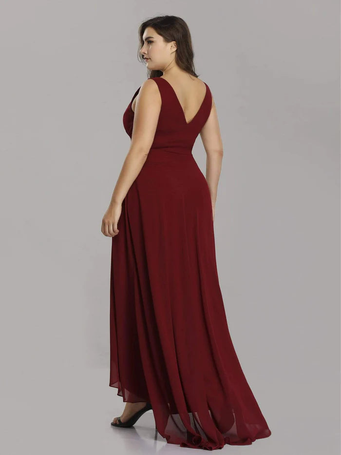 Plus Size Chiffon Formal V-Neck High-Low Cocktail Dress