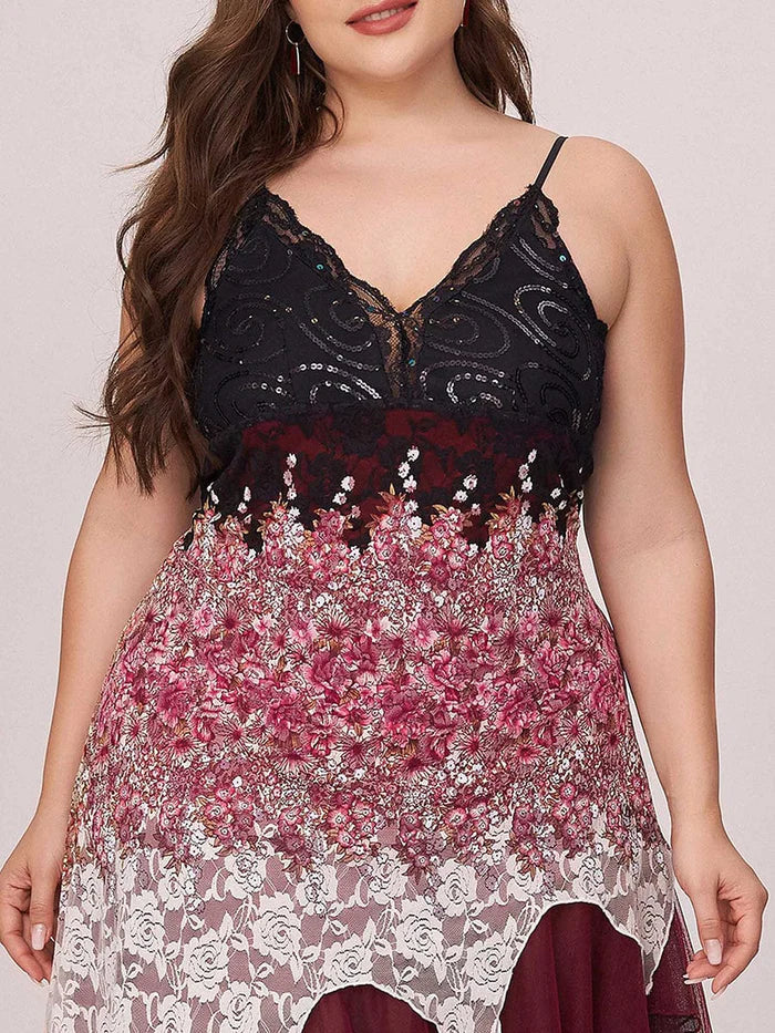 Women's V Neck Multi Color Asymmetrical Hems Prom Dress