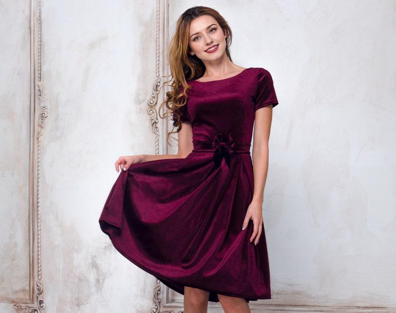 Plum burgundy velvet dress evening dress prom velvet gown velvet bridesmaid dress christmas dress