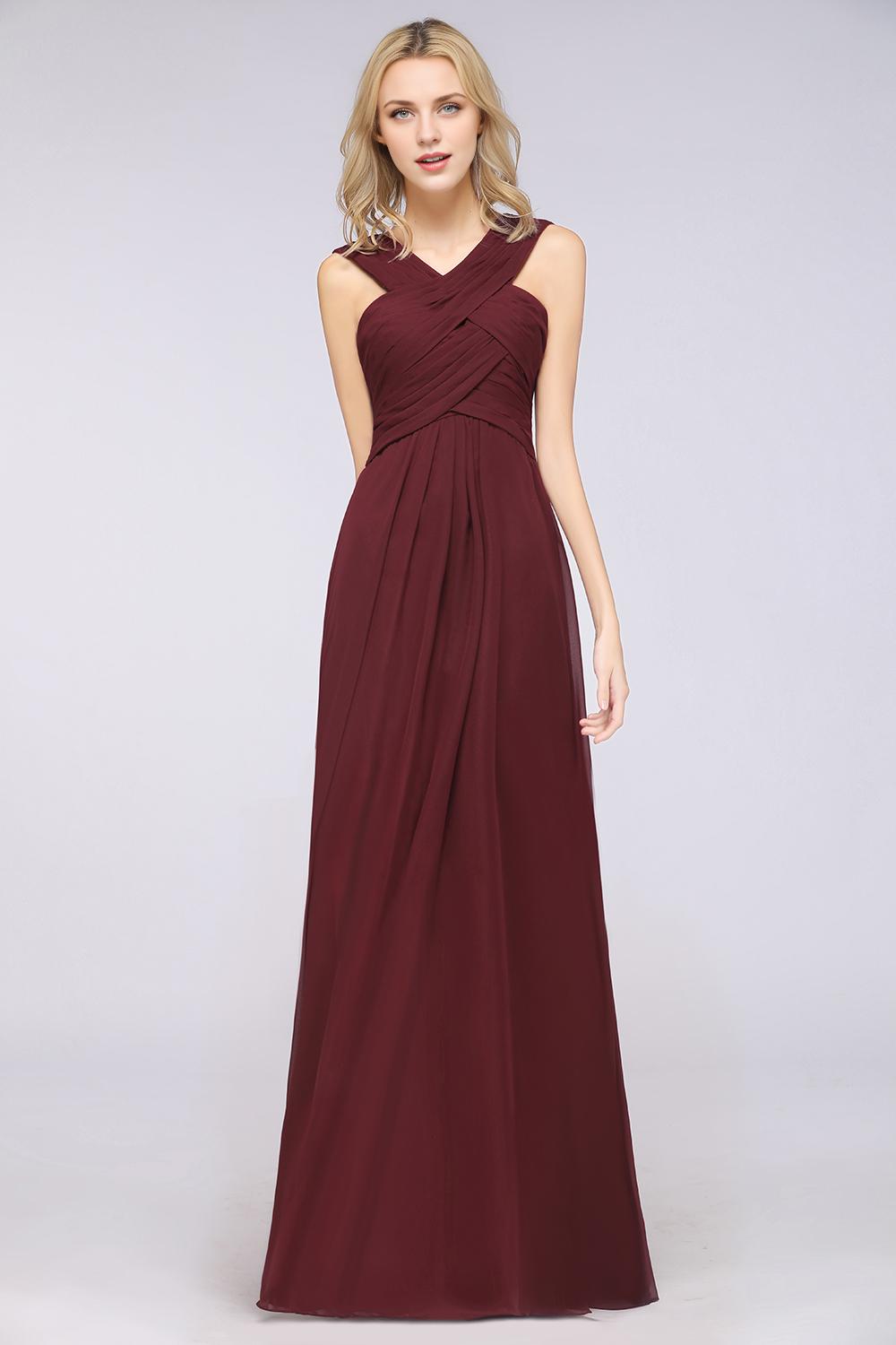 A-Line V-Neck Straps Sleeveless Floor-Length Bridesmaid Dress with