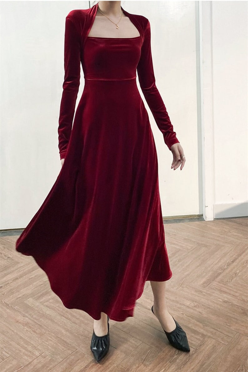 Velvet dress for women Prom Dress Fall Winter Custom Long Sleeve Maxi Dress