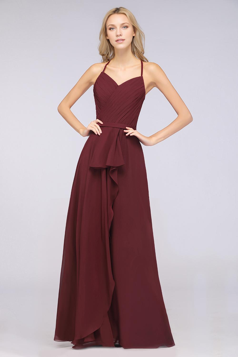 A-Line Halter V-Neck Sleeveless Floor-Length Bridesmaid Dress