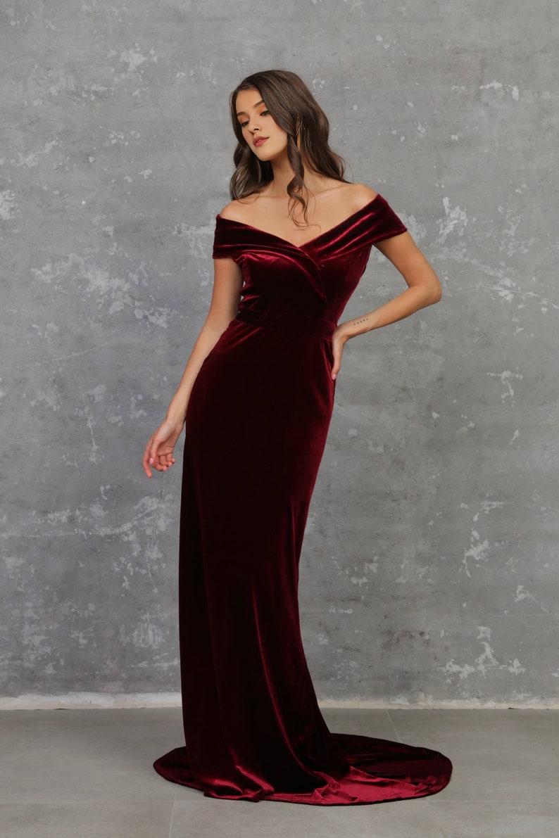 Burgundy Prom Dress Velvet Dress Bridesmaid Dress  Reception Dress Evening Dress