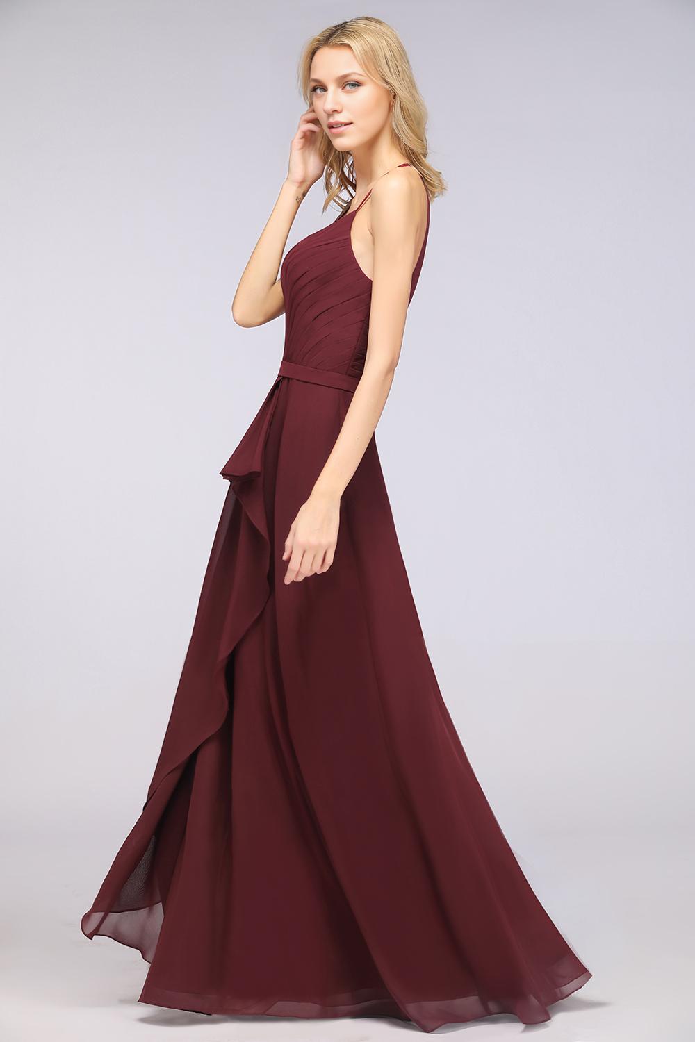 A-Line Halter V-Neck Sleeveless Floor-Length Bridesmaid Dress