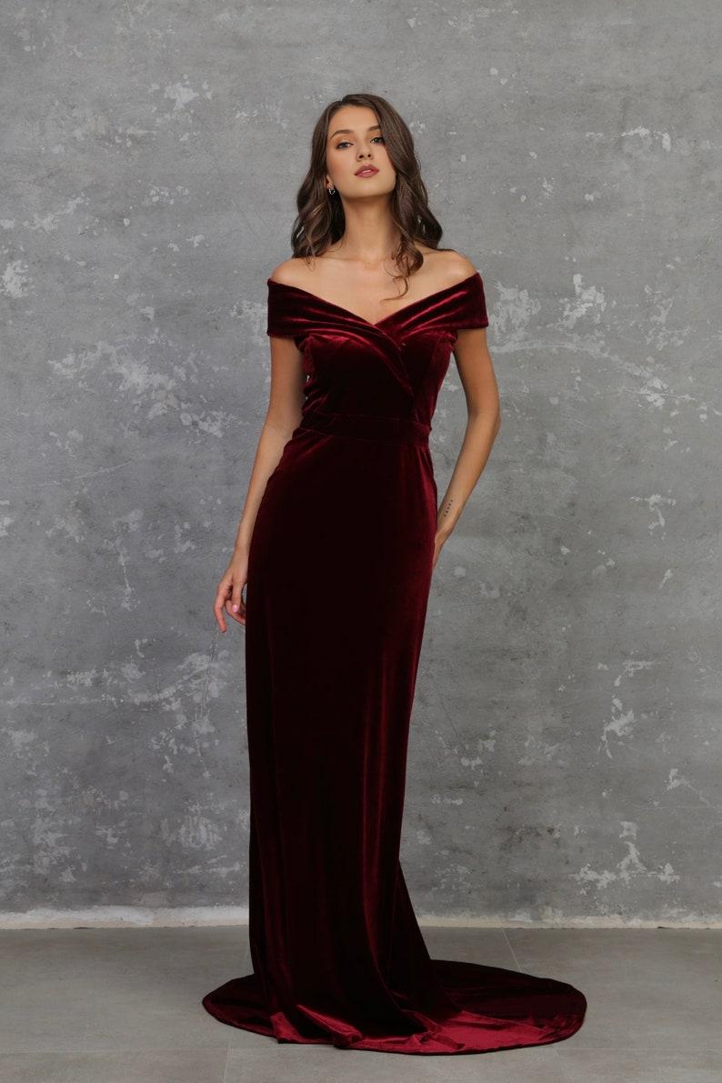 Burgundy Prom Dress Velvet Dress Bridesmaid Dress  Reception Dress Evening Dress