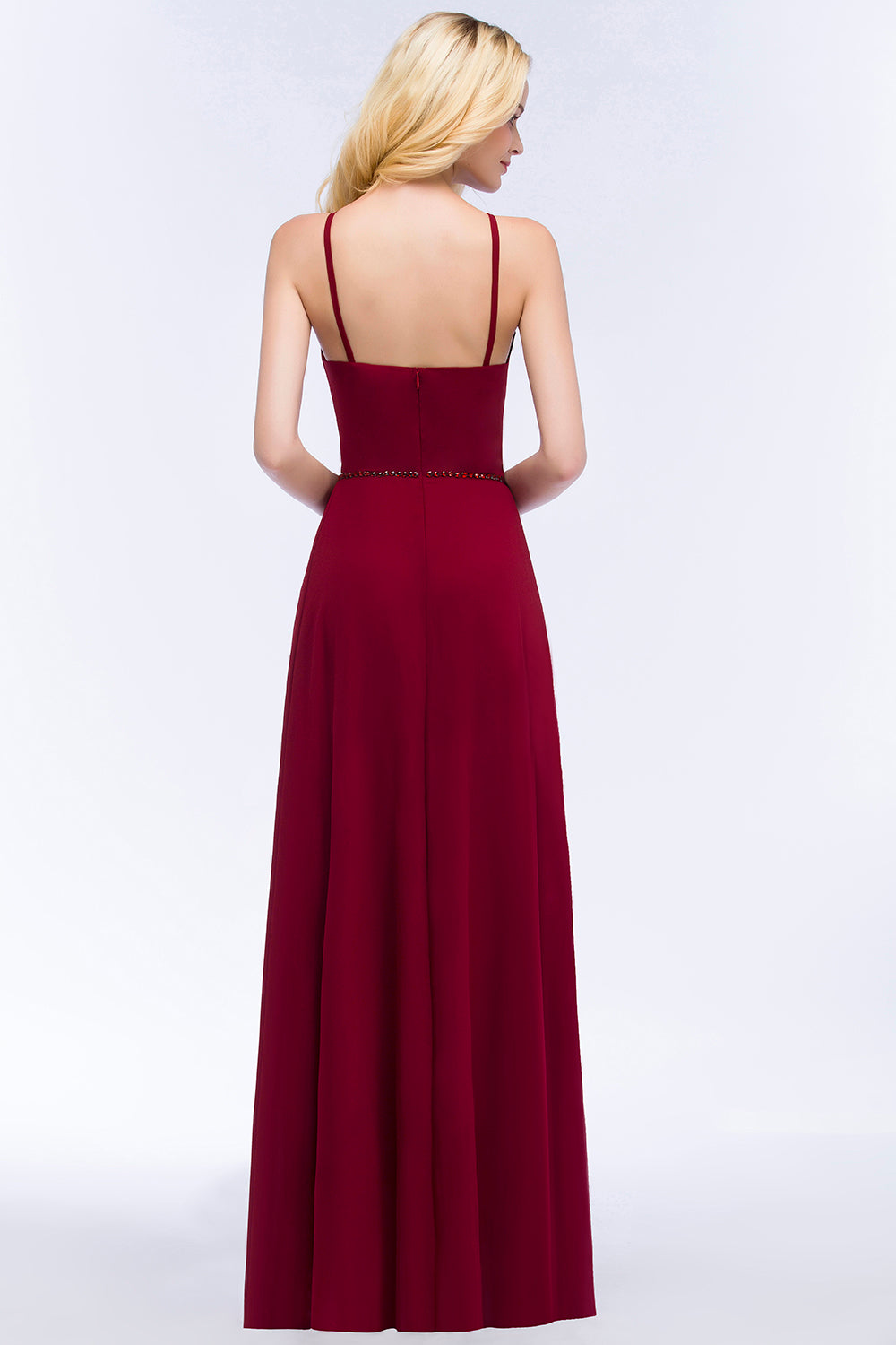 A-Line Spaghetti Straps Sleeveless Floor-Length Bridesmaid Dresses with Beading Sash