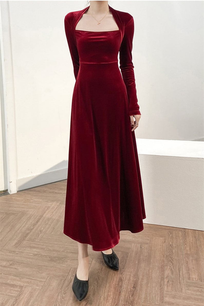 Velvet dress for women Prom Dress Fall Winter Custom Long Sleeve Maxi Dress