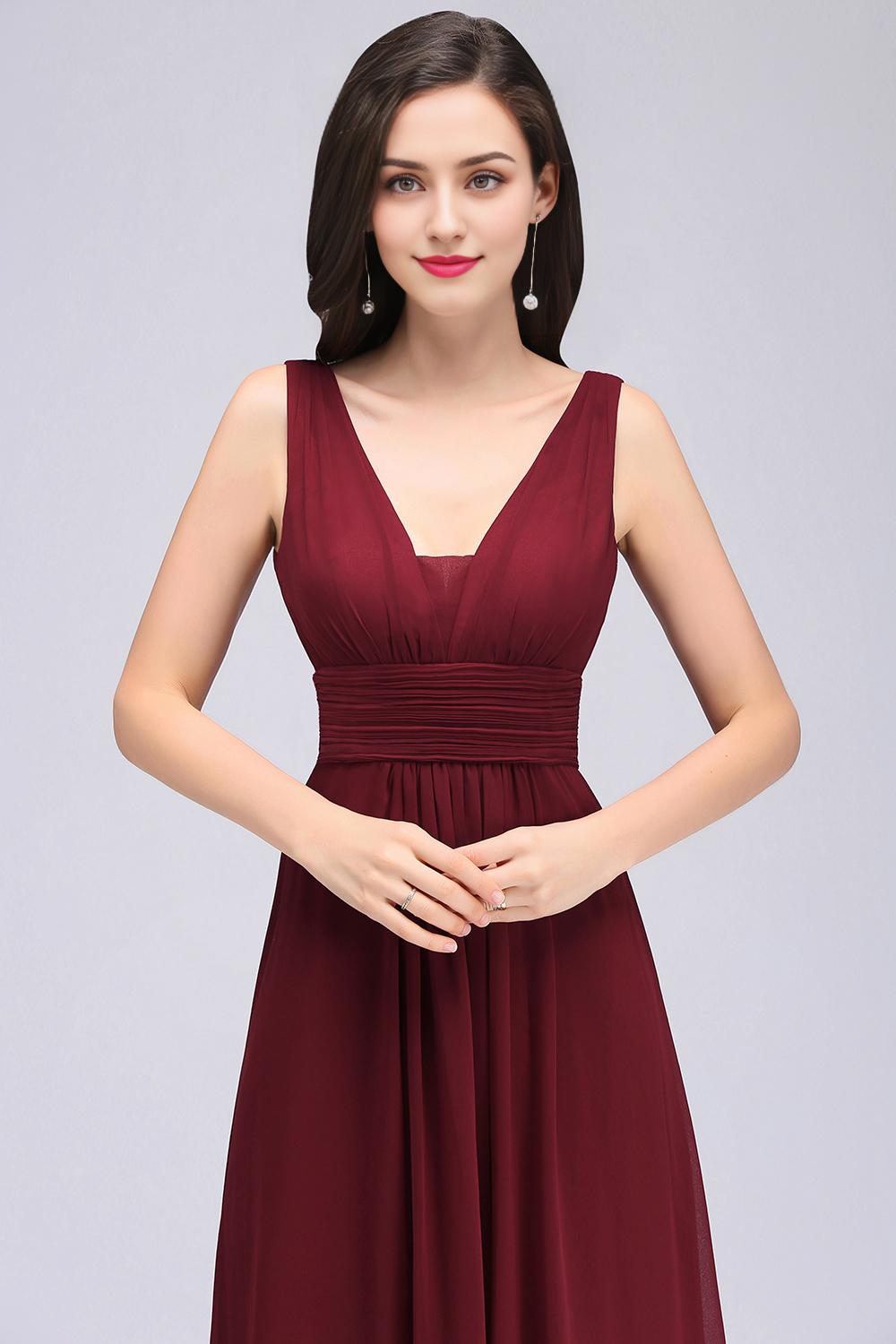 A-Line V-Neck Sleeveless Ruffles Floor-Length Bridesmaid Dresses