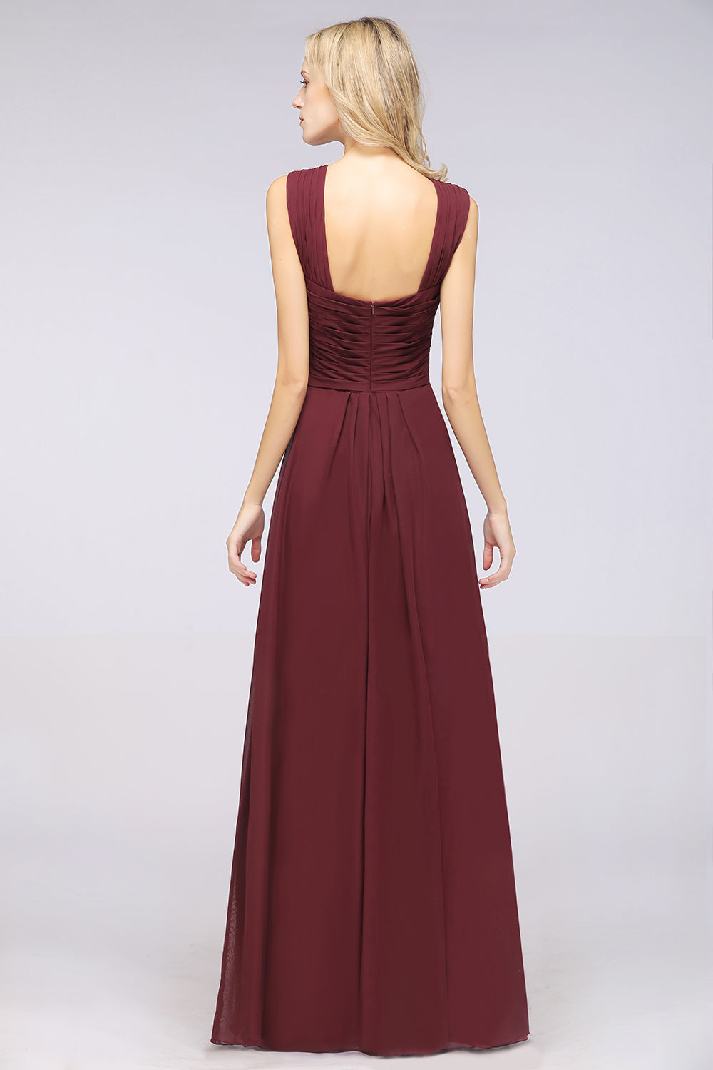 A-Line V-Neck Straps Sleeveless Floor-Length Bridesmaid Dress with
