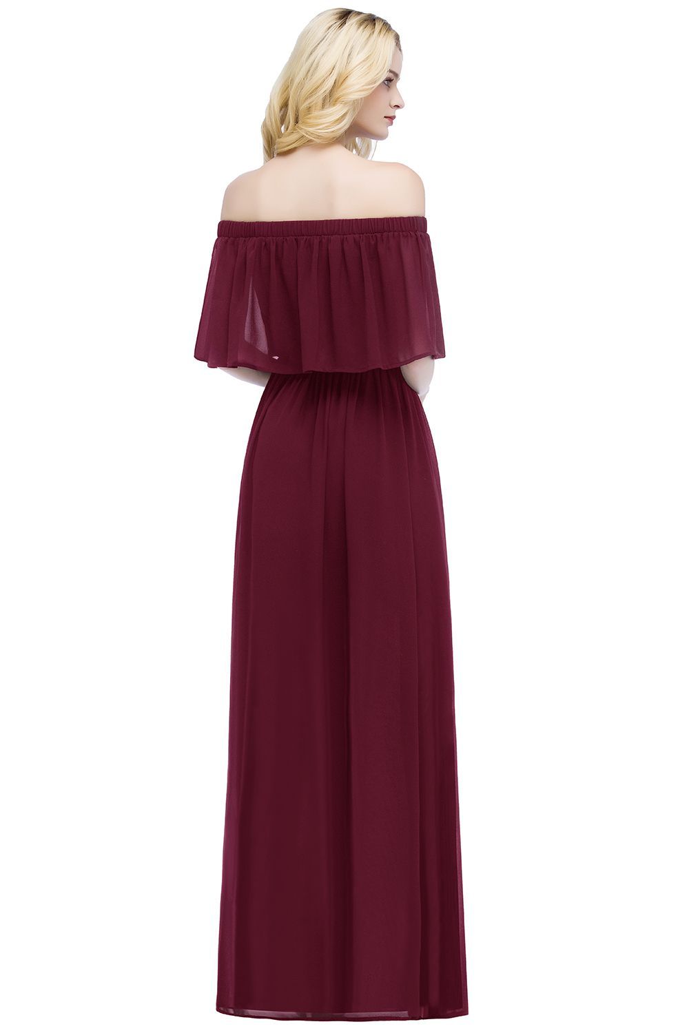 A-line Off-the-Shoulder Short-Sleeves Ruffles Floor-length Bridesmaid Dress