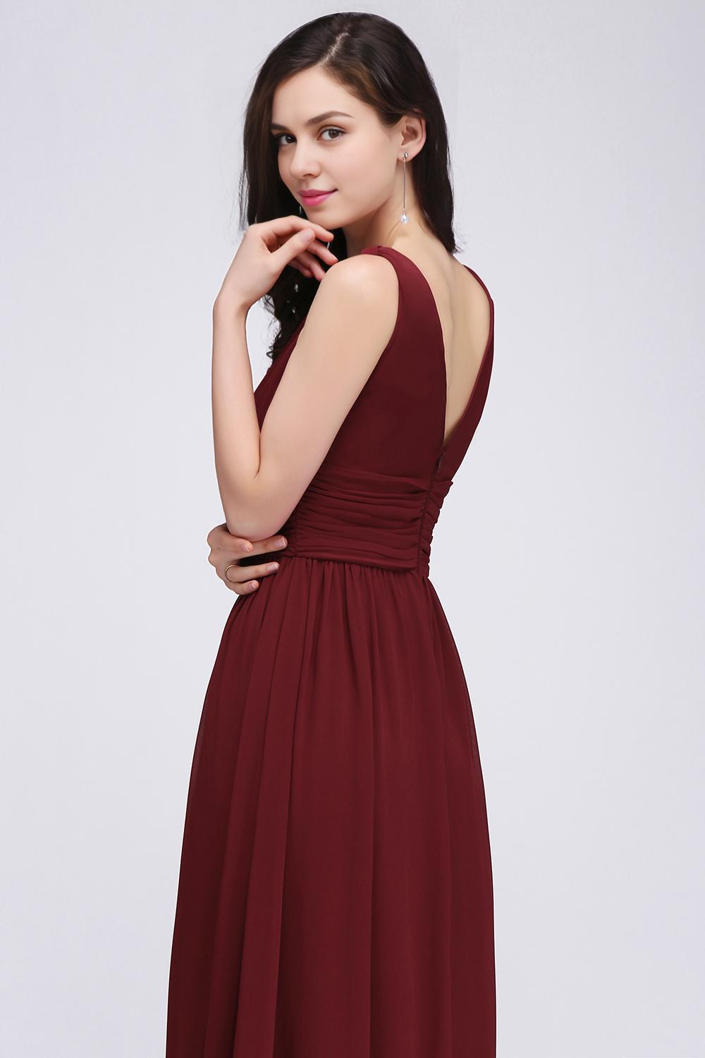 A-Line V-Neck Sleeveless Ruffles Floor-Length Bridesmaid Dresses