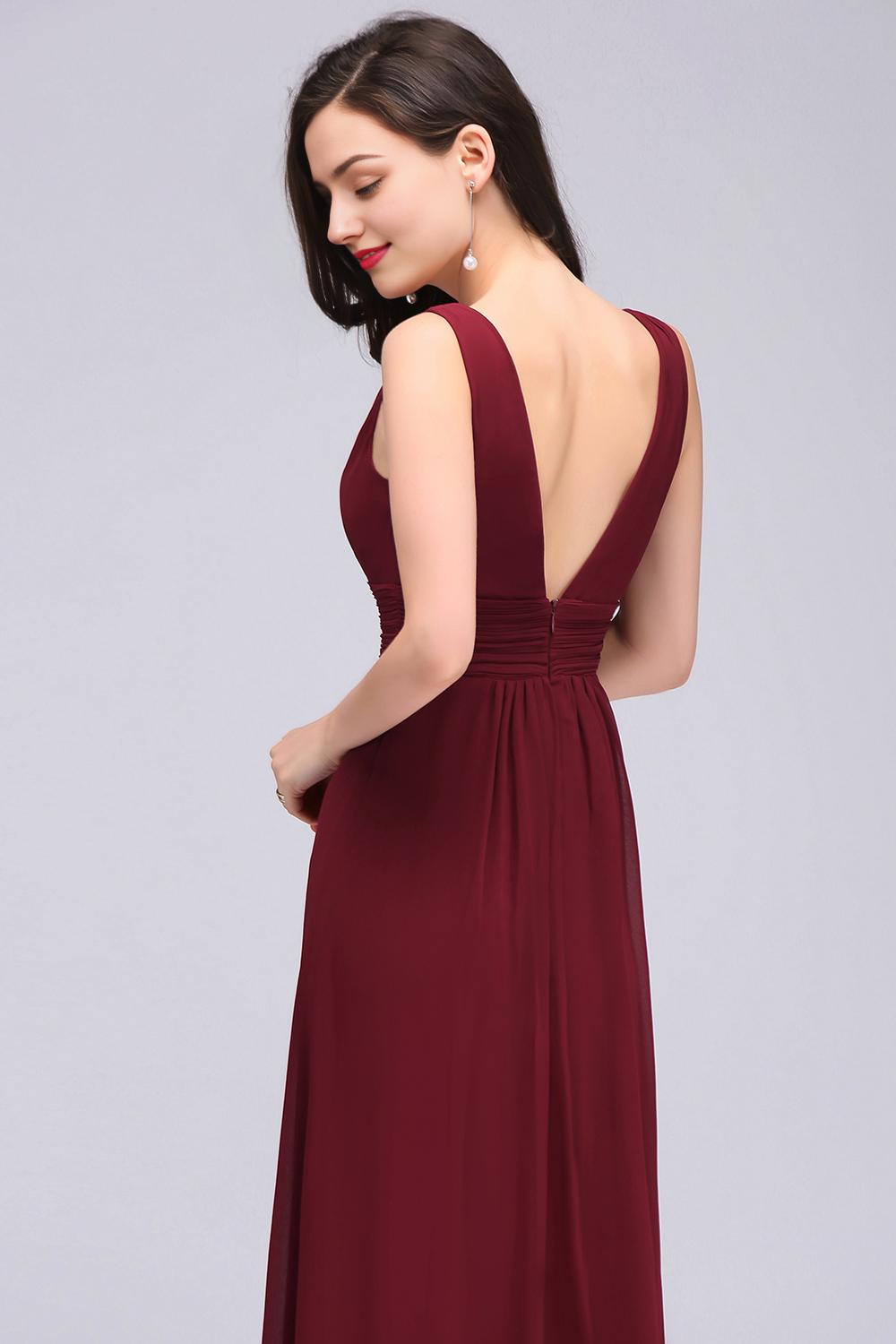 A-Line V-Neck Sleeveless Ruffles Floor-Length Bridesmaid Dresses